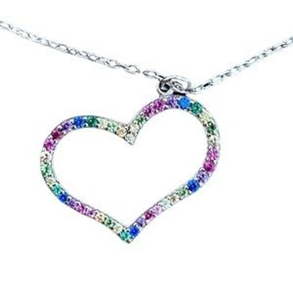 New in Package - Olivia Jackson - Rainbow Floating Heart Cubic Zirconia Pendant - Picture 4 of 4